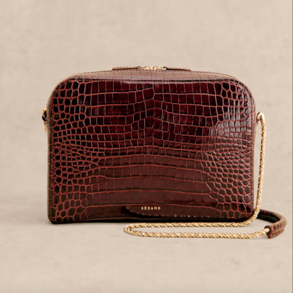 Sézane NWT Abel Bag in Chocolate Croco Print